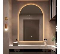 Espejo de baño LED regulable con interruptor inteligente, retroiluminación de 3 colores, moderno, diseño de arco semicircular, elegante lámpara de pared para baños contemporáneos