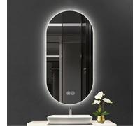 Espejo de baño LED regulable, ovalado, antivaho, 50 x 90 cm, espejo de tocador montado en la pared con interruptor táctil y 3 temperaturas de color, diseño moderno para baños de lujo