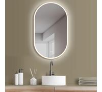 Espejo de baño LED sin empañamiento HOKO, 45x75 cm / 75x45 cm, modelo Zagreb, con marco de metal dorado, montaje vertical u horizontal. Espejo con luz ovalada e interruptor táctil.