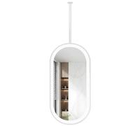 Espejo de baño Ovalado con luz LED, para Colgar en el Techo, para Maquillaje y Afeitado, con Marco de Metal Blanco - Brazo de Espejo Personalizable (40 cm x 70 cm)