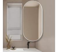 Espejo de baño ovalado giratorio de esquina de 40 x 70 cm, aluminio HD, negro/blanco, a prueba de exposiciones, decoración del hogar para baños modernos, diseño que ahorra espacio