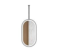 Espejo de baño ovalado LED con diseño giratorio negro, 50 x 90 cm, elegante espejo de techo colgante con iluminación integrada para decoración moderna del hogar