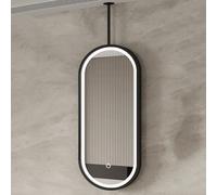 Espejo de baño ovalado LED de brillo ajustable con 3 opciones de color, suspensión de barra de metal, ideal para sala de estar y entrada, negro, 40 x 60 cm / 16x24in