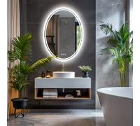Espejo de Baño Ovalado LED Iluminado de 50x70cm, Montado en la Pared con Luces y Antivaho para Maquillaje y Afeitado 50x70cm (20x28 inch)