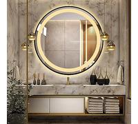 Espejo de baño redondo LED con luz, montado en la pared, impermeable, IP67 90+ CRI, 80 cm, elegante espejo de tocador iluminado para baños modernos, perfecto para maquillaje y aseo