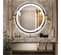 Espejo de baño redondo LED con luz para montaje en pared, impermeable, IP67 90+ CRI, 70 cm, regulable, diseño moderno para decoración del hogar y maquillaje