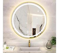 Espejo de baño redondo LED de 70 cm, montado en la pared con iluminación integrada, antivaho, interruptor táctil, cable ajustable, decoración elegante y funcional para baños modernos