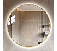 Espejo de baño redondo retroiluminado con función antivaho, impermeable IP44, espejo de maquillaje LED con 3 colores de luz regulables, elegante decoración de pared de metal para baños modernos