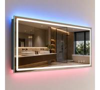 Espejo de baño Relaxdays, con luz regulable, 3 colores de luz, función antiniebla, iluminación de fondo RGB, IP44, espejo para baño, de vidrio