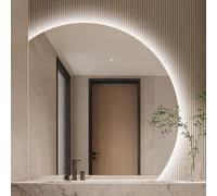Espejo de baño semicircular LED sin marco, 80 cm, retroiluminado, con atenuación táctil, 3 colores, espejo de maquillaje inteligente para iluminación elegante