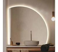 Espejo de baño semicircular regulable y antivaho iluminado de 90/100 cm, espejo de maquillaje de 80 cm con LED, espejo de tocador montado en la pared para decoración elegante del hogar (91.4 cm con