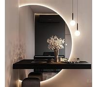 Espejo de baño semicular con retroiluminación LED, espejo de pared Vani de media luna, control de botón táctil, decoración de entrada de longitud completa de 3 colores, decoración moderna para el