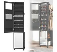 Espejo de cuerpo entero con armario para joyas, iluminación LED, ruedas y organizador de maquillaje. Ideal para guardar anillos, collares, pulseras, etc. Color