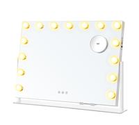 SONGMICS Espejo de Maquillaje con Luz, Control Táctil, 18 Bombillas LED Regulables, Puertos de Carga, 3 Temperaturas Color, Soporte Teléfono, 80 x 60 cm, Blanco Mate LWM001W02