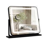 Espejo de maquillaje COSTWAY con 3 tonos de luz, espejo estilo Hollywood con aumento de 5x, iluminación, brillo ajustable, espejo de maquillaje giratorio 360° y control táctil