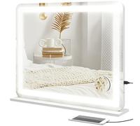 Espejo de maquillaje de intensidad LED HOMCOM 3 modos de iluminación 10 aumentos, puerto de carga USB, táctil - 80 x 62 cm
