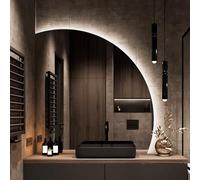Espejo de maquillaje LED de 3 colores con interruptor táctil de 70 cm, elegante espejo de baño semicircular con diseño de corte izquierdo para una iluminación y reflejo perfectos
