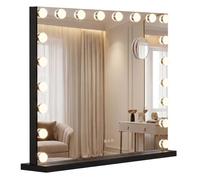 CLP Espejo de Maquillaje con Iluminación 80x60 cm Norlina, Altavoz Bluetooth, USB, Estilo Hollywood, Montaje en Pared o de Pie, Color:Negro, Contenido del Set:con Bluetooth