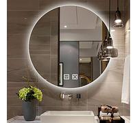 Espejo de maquillaje redondo LED regulable - Espejo de baño retroiluminado montado en la pared de 50 cm, 60 cm, 70 cm, 80 cm, iluminación perfecta para belleza y aseo, diseño elegante