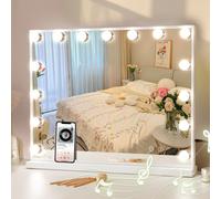 Espejo de maquillaje VANITII Hollywood, 58 cm x 46 cm, con iluminación, 15 luces regulables, 3 modos de luz, Bluetooth, espejo de maquillaje para baño o tocador, color blanco