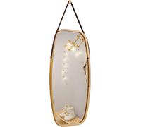 Espejo de pared de la marca COSTWAY, con marco de bambú y correa de cuero ajustable. Ideal para baño, salón, dormitorio o recibidor. Espejo de pared con esquinas redondeadas