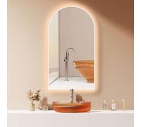 Espejo de pared LED HOKO, forma arqueada, 50x90 cm, con marco de aluminio blanco, función antiniebla, interruptor táctil y función de memoria, temperatura de color ajustable de 2700 a 6500 K, protecci