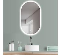 Espejo de pared LED HOKO, ovalado, 50x90 cm, espejo decorativo sin marco con iluminación perimetral, interruptor táctil, función de memoria, temperatura de color ajustable de 2700 a 6500 K, ideal para
