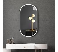 Espejo de pared ovalado LED con sensor táctil, espejo de tocador de baño HD ajustable, resistente al agua IP44, marco de metal, 50 x 70 cm, color negro, ideal para baños contemporáneos
