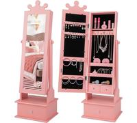 Espejo de tocador ajustable en ángulo, espejo de maquillaje de madera para niños, espejo de pie independiente para niños a partir de 3 años, con armario para joyas, ideal para habitaciones infantiles 