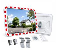 Espejo de tráfico Relaxdays, 60x80 cm, con soporte de tubo, borde reflectorizante, para uso en exteriores, espejo de seguridad de forma rectangular, blanco/rojo