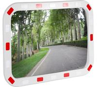 Espejo de tráfico Wiltec, 70 x 90 cm, convexo, espejo de seguridad de forma rectangular con franjas reflectoras rojo y blanco, espejo convexo de plástico resistente a roturas, espejo de vigilancia par