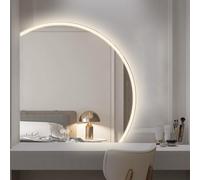 Espejo Decorativo de Pared LED, Espejo de tocador Inteligente de Medio círculo con Interruptor táctil, antivaho Regulable en 3 Colores, diseño de Media Luna, 71 cm (Derecha, 110 x 110 cm)