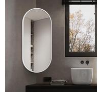 Espejo Esquinero De Pared, Espejo De Baño Ovalado Con Marco De Aluminio, HD, A Prueba De Explosiones, Espejo Esquinero Giratorio Con Soporte, ángulo Ajustable,Negro, Oro, Bl(Size:30x50cm,Color:Blanco)