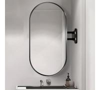 Espejo esquinero ovalado moderno con brazo ajustable, metal inastillable, diseño versátil para colgar para sala de estar y baño, uso horizontal/ternera (negro, tamaño: )
