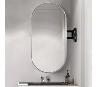 Espejo esquinero ovalado moderno con brazo oscilante, metal inastillable, versátil para colgar para sala de estar y baño, ternera y pantalla horizontal (plateado)
