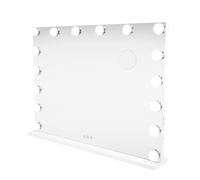 Espejo HOLLYWOOD 80 x 60cm con luz LED & altavoz Bluetooth, Espejo con aumento de 10x, 2 puertos de carga USB-A y USB-C, 3 modos de color - Paño de limpieza de microfibra + Kit de Fijación incluído