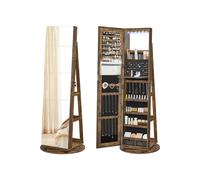 Espejo Joyero con 6 LEDs Marrón Rústico Forro Negro
