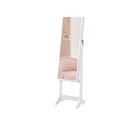 SONGMICS Espejo Joyero, Armario para Joyas, Armario Joyero Bloqueable, Espejo de Longitud Completa, Idea para Regalo, Montaje Sencillo, Superficie Blanca y Forro Beige JJC069W02