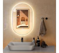 Espejo LED COSTWAY de 80x50 cm con sistema anti-vaho y calefacción para espejo, espejo de baño con luz regulable de 3000K a 6500K, espejo de pared para baño