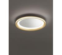Espejo Led Mirò Ø60 Cm 58w Oro Cepillado - Lámpara De Techo Y Aplique - Luz Cálida 3000k - Diseño Moderno Para Baño, Dormitorio Y Entrada