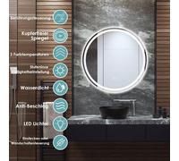 Espejo LED para baño, diseño Kulaté, para montaje en pared, con temperatura de color ajustable de 3000 K a 6000 K, diámetro de 60 cm