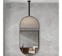 Espejo Oval de poste colgante, con poste colgante de techo personalizado, espejo de maquillaje de baño flotante en Hotel familiar, espejo colgante decorado con marco metálico,Black-50 x70cm