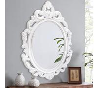 Espejo ovalados de madera con marco, pared vintage blanco Arendahl tradicional tallado estilo barroco colgante para tocador, dormitorio, sala de estar, baño