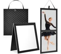 Espejo plegable para detrás del escenario con asa, 33.5 x 13.4 pulgadas, espejo plegable de cuero, rectangular, para viajes, bolsa de baile, hogar, fitness, spa, regalo para bailarines (color negro)