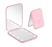 Espejo portátil con luz LED para Viaje, Espejo de Bolso con Aumento 1x/3x, Plegable pequeño Espejo para Maquillaje para Cartera, Viaje y Uso Diario, Rosa