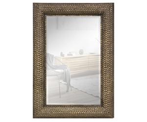 Espejo Rectangular de Metal Labrado en Oro Patinado, Espejo de Pared con Luna Biselada. Ideal para Baños, Salón, Dormitorio... (Mod. Malasia 99X69 cm)
