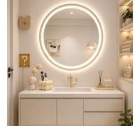 Espejo Redondo de Color, Espejos Circulares de Pared con Marco de Metal, para baño, tocador, Entrada, Sala de Estar, Pasillo, decoración de Pared (Caqui, 23,6" L x 23,6" W)