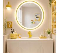 Espejo Redondo de Color, Espejos Circulares de Pared con Marco de Metal, para baño, tocador, Entrada, Sala de Estar, Pasillo, decoración de Pared (Amarillo, 50 cm de Largo x 50 cm de Ancho)