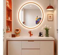 Espejo Redondo de Color, Espejos Circulares de Pared con Marco de Metal, para baño, tocador, Entrada, Sala de Estar, Pasillo, decoración de Pared (Naranja, 23,6" de Largo x 23,6" de Ancho)