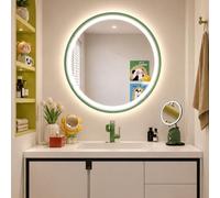 Espejo Redondo de Color, Espejos Circulares de Pared con Marco de Metal, para baño, tocador, Entrada, Sala de Estar, Pasillo, decoración de Pared (Verde, 70 cm de Largo x 70 cm de Ancho)